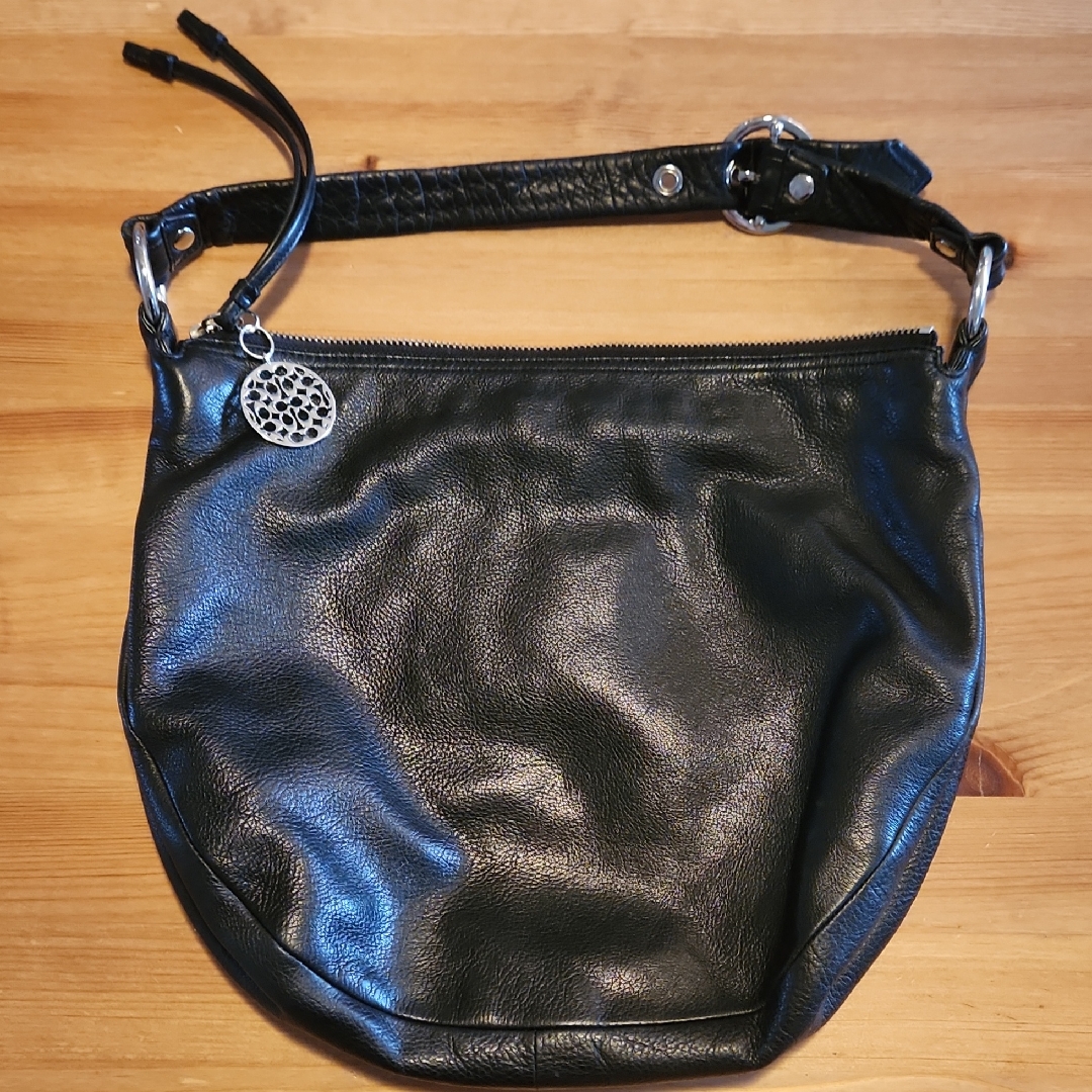 Coach Black Leather Hobo Bag With Silver Hardware